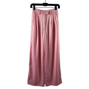 Princess Polly Amalia Wide Leg High Waisted Satin Pants Size 2 Bubblegum Pink
